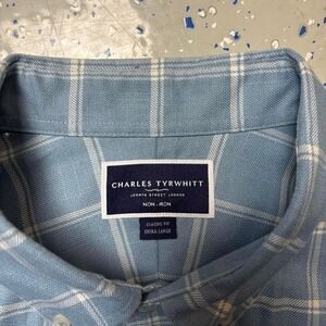 Charles Tyrewhitt Blue White Plaid Mens XL Shirt Flannel Long Sleeve Non Iron